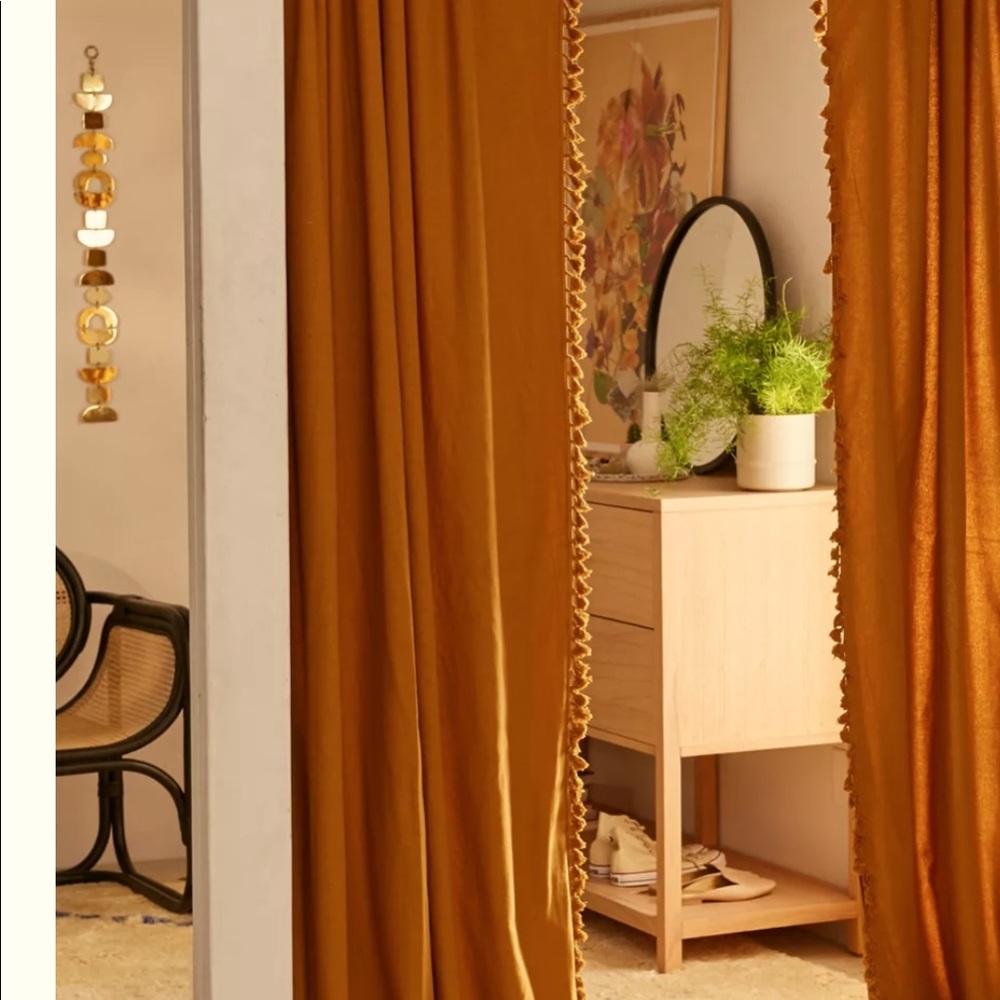 NWT UO Home Palma Tassel Fringe Curtain panel.  Color Honey. 52” x 84”